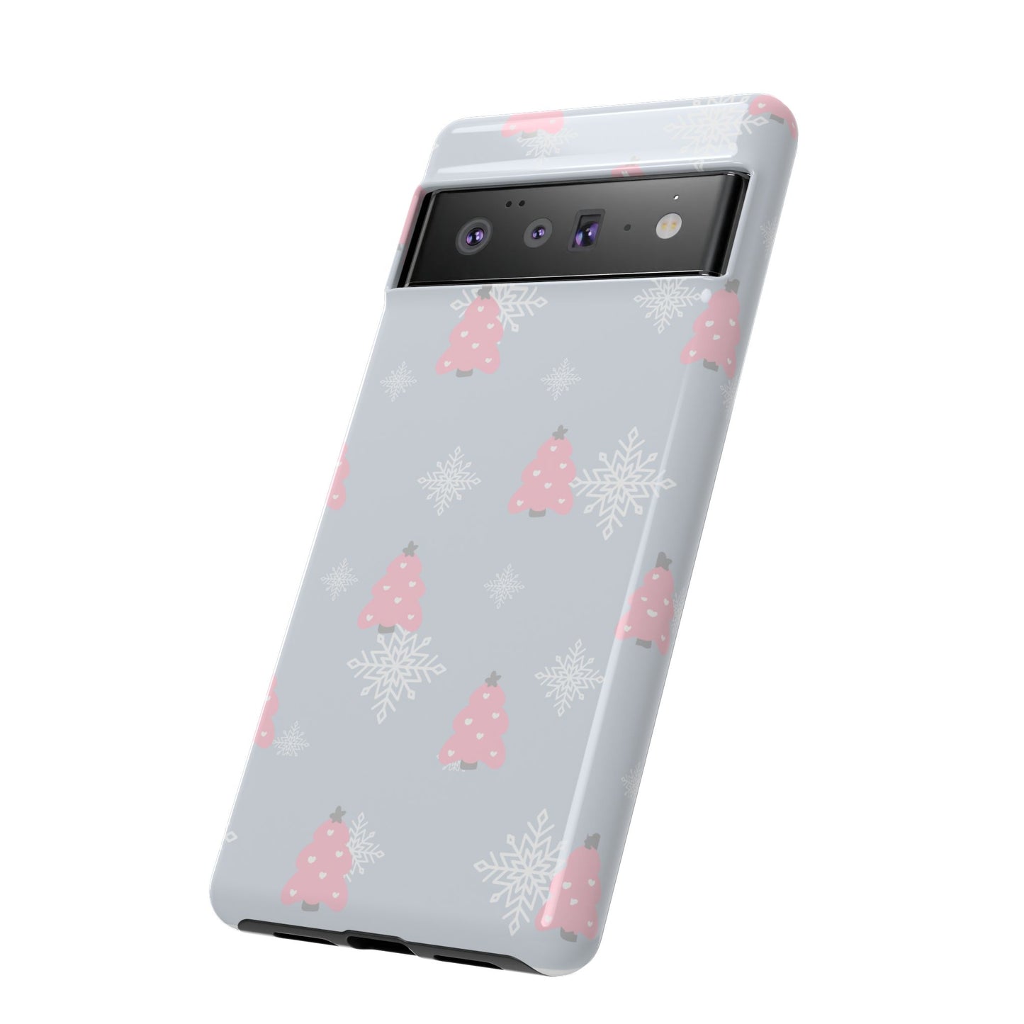 Christmas Pink Tree Tough Phone Case — Cute Holiday Snowflake Design