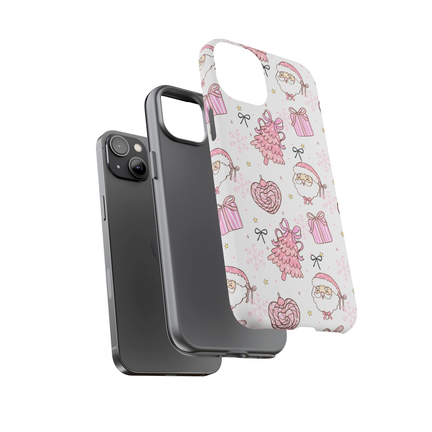 Christmas Pink Pattern Phone Case - Cute Santa, Tree & Gift Protective Cover