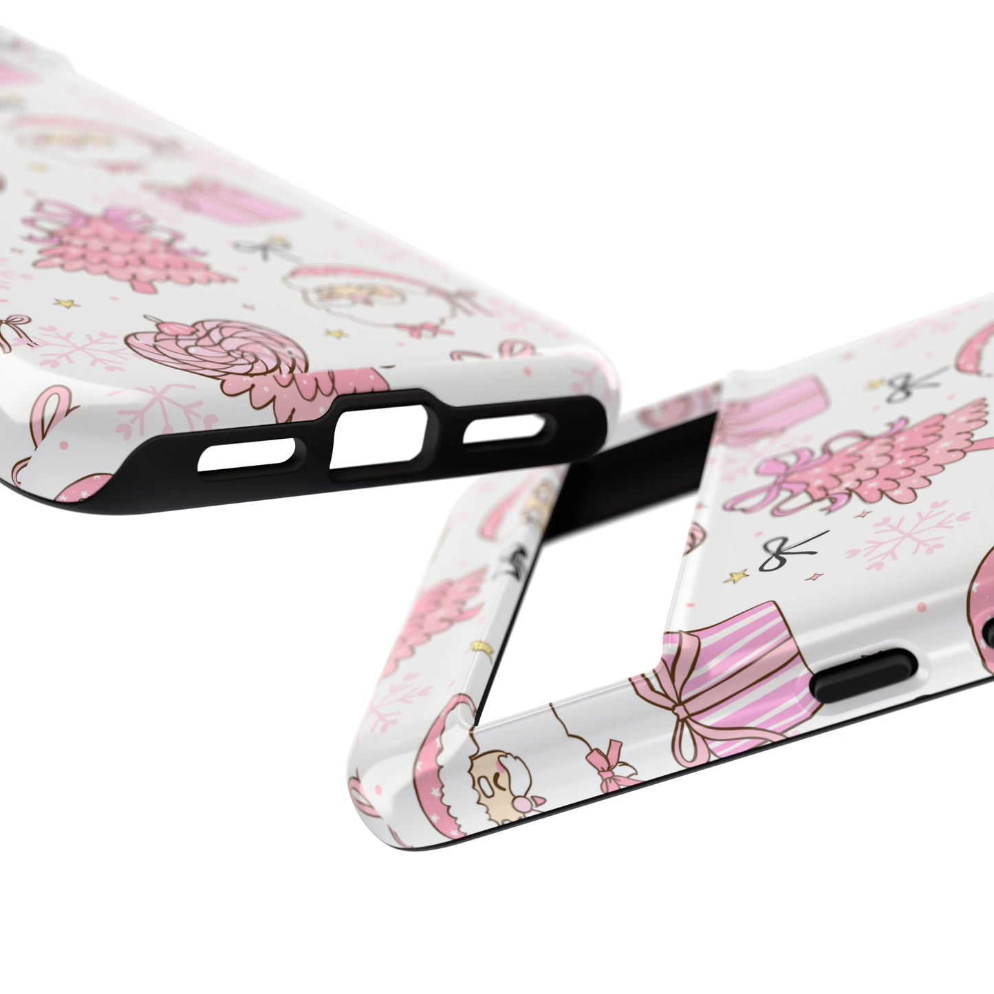 Christmas Pink Pattern Phone Case - Cute Santa, Tree & Gift Protective Cover