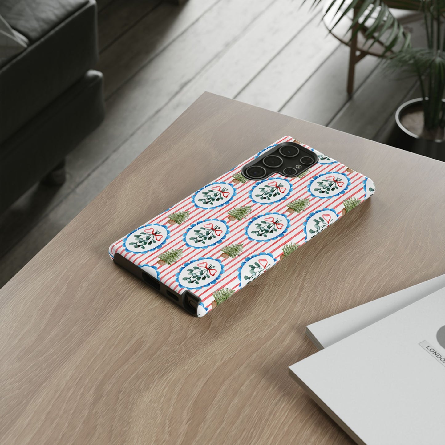 Christmas Wreath & Tree Pattern Phone Case — Festive Holiday Tough Case