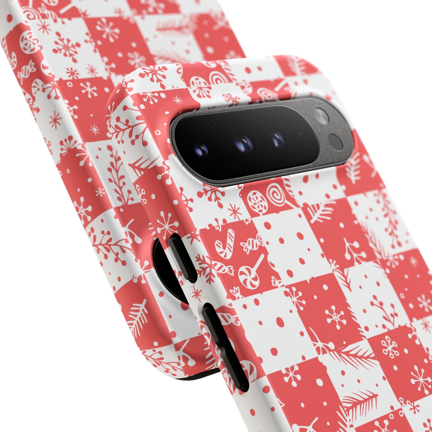Christmas Red Buffalo Check Phone Case - Holiday Snowflake Pattern Tough Case