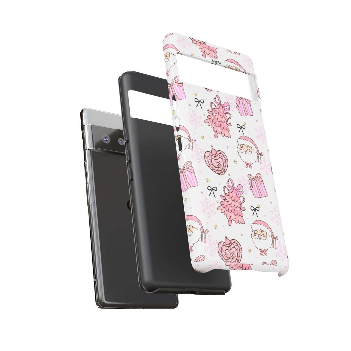Christmas Pink Pattern Phone Case - Cute Santa, Tree & Gift Protective Cover