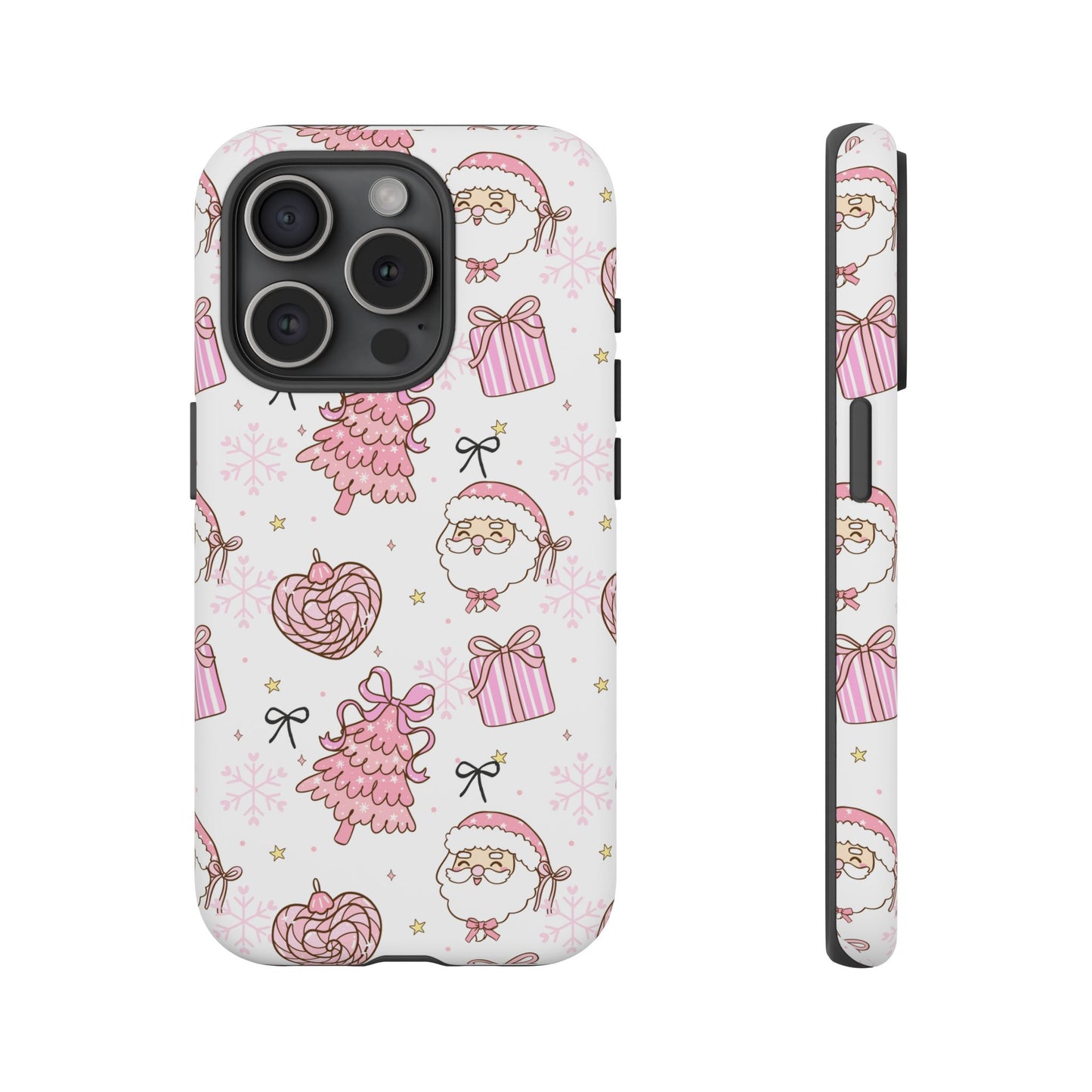 Christmas Pink Pattern Phone Case - Cute Santa, Tree & Gift Protective Cover