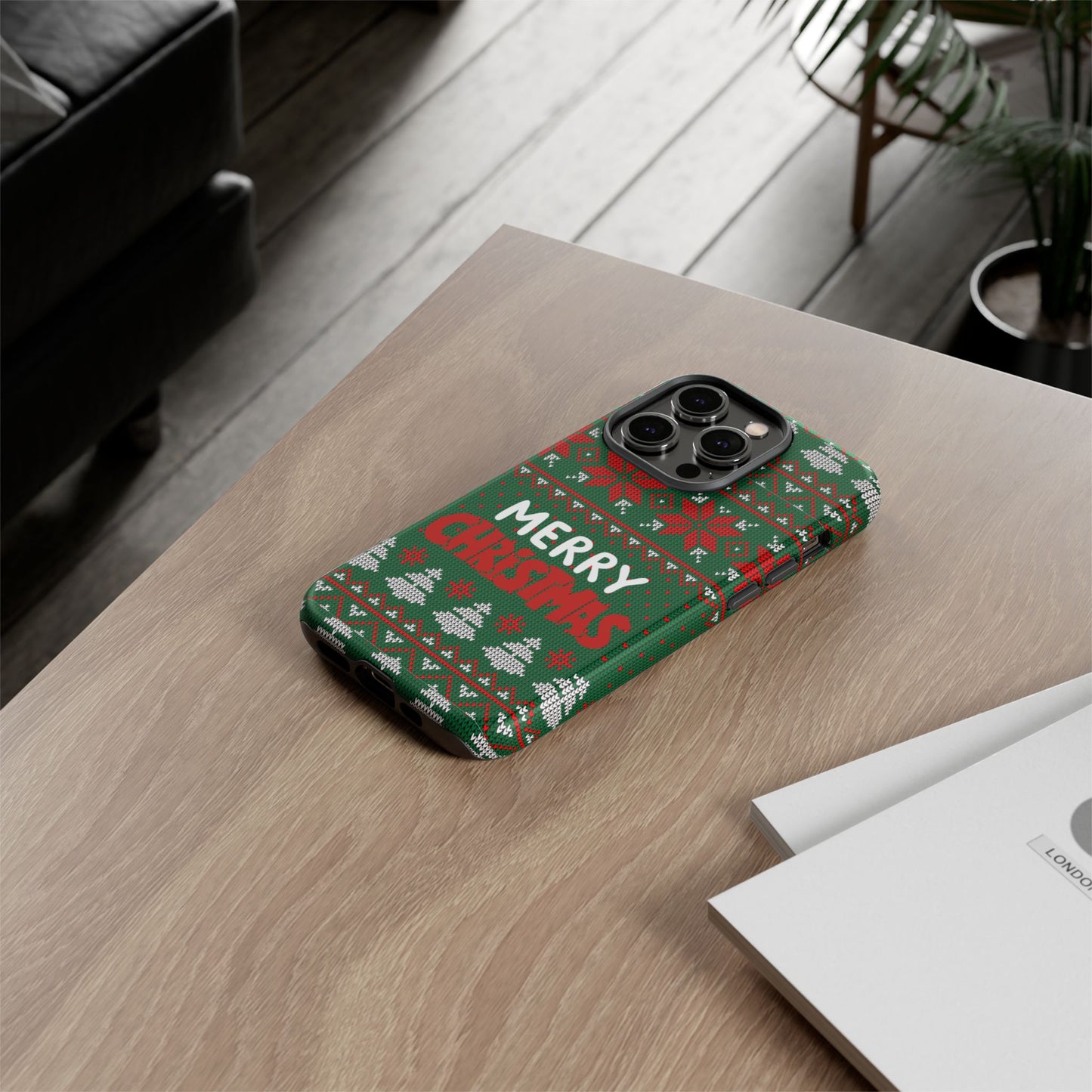 Merry Christmas Phone Case - Festive Green Ugly Sweater Design