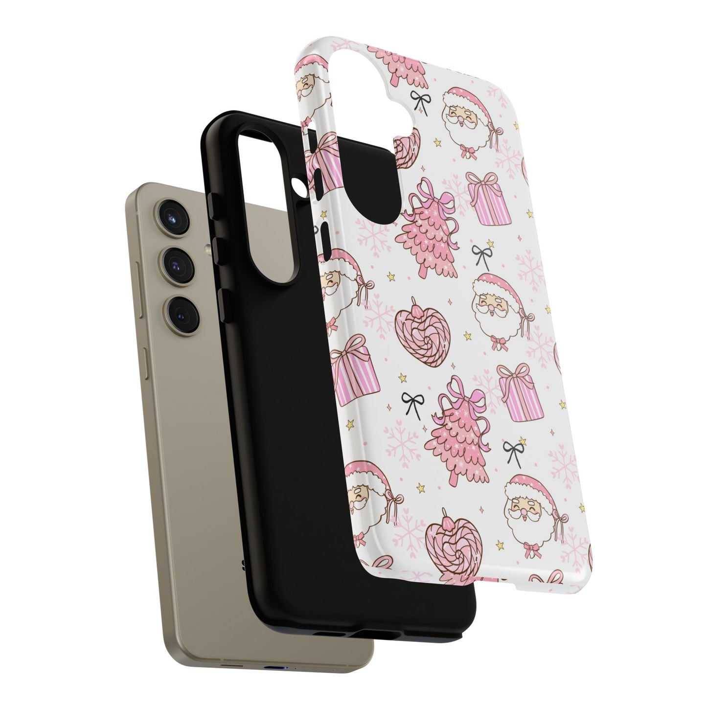 Christmas Pink Pattern Phone Case - Cute Santa, Tree & Gift Protective Cover