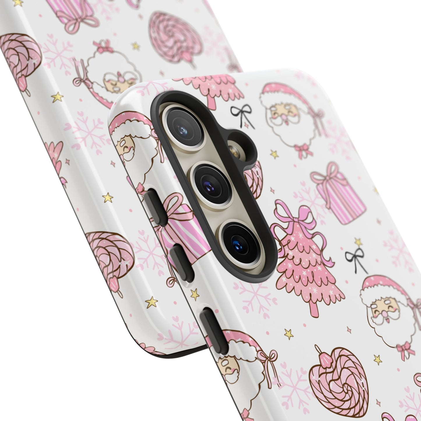 Christmas Pink Pattern Phone Case - Cute Santa, Tree & Gift Protective Cover
