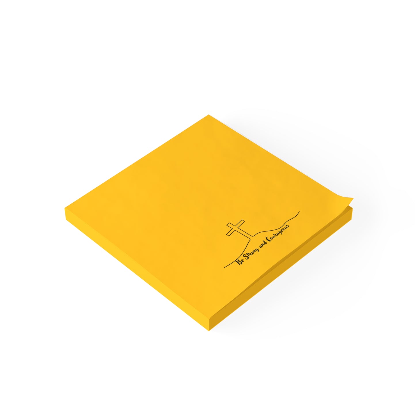 Faith Cross Post-it Notes — "Be Strong and Courageous" Yellow Sticky Pads