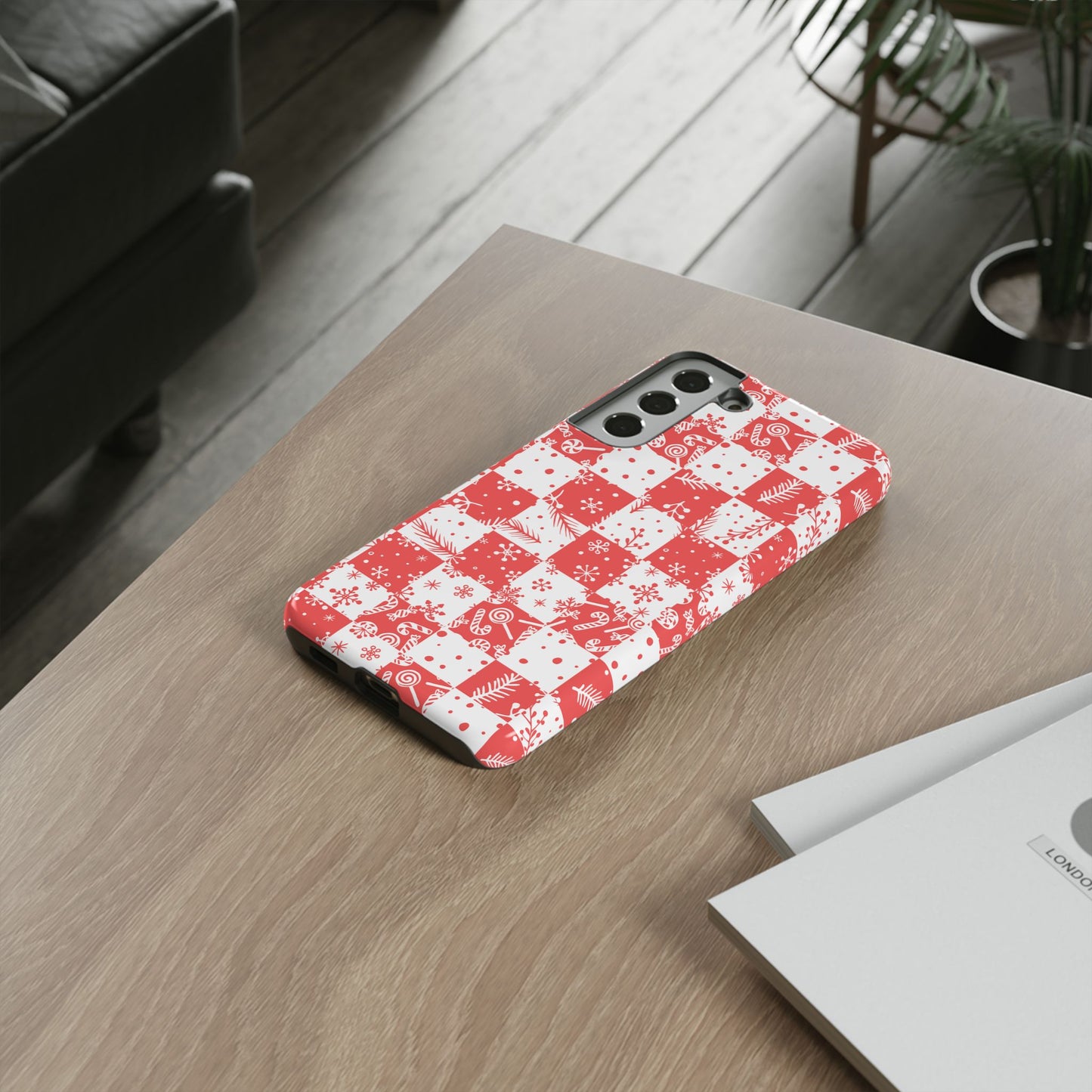 Christmas Red Buffalo Check Phone Case - Holiday Snowflake Pattern Tough Case