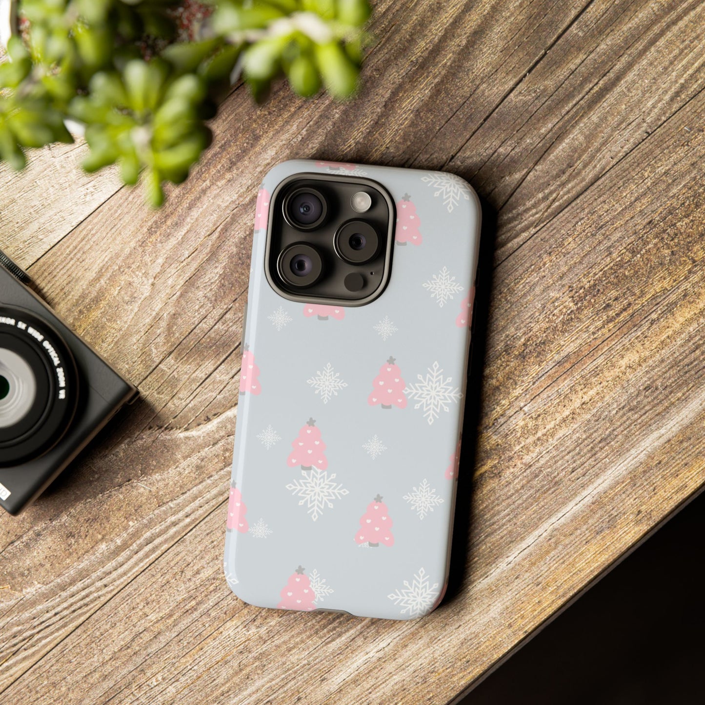Christmas Pink Tree Tough Phone Case — Cute Holiday Snowflake Design