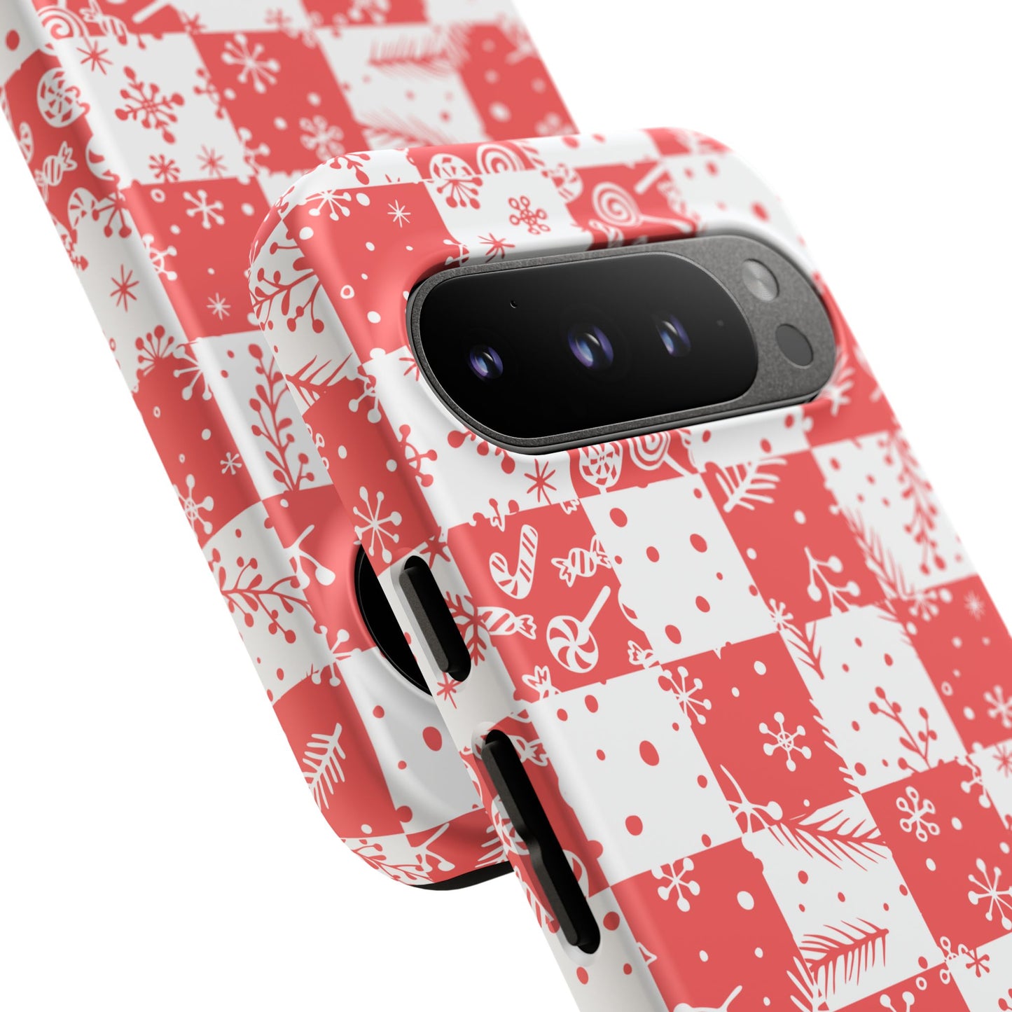Christmas Red Buffalo Check Phone Case - Holiday Snowflake Pattern Tough Case