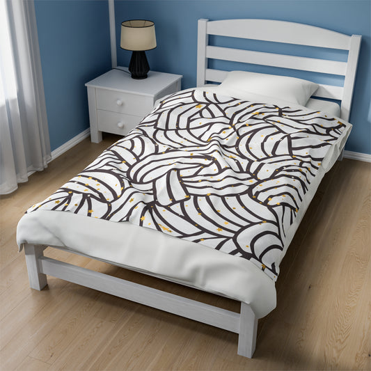 Plush Blanket with Swirling Knot Design and Stars - Teenager's Room or Dorm Room Decor
