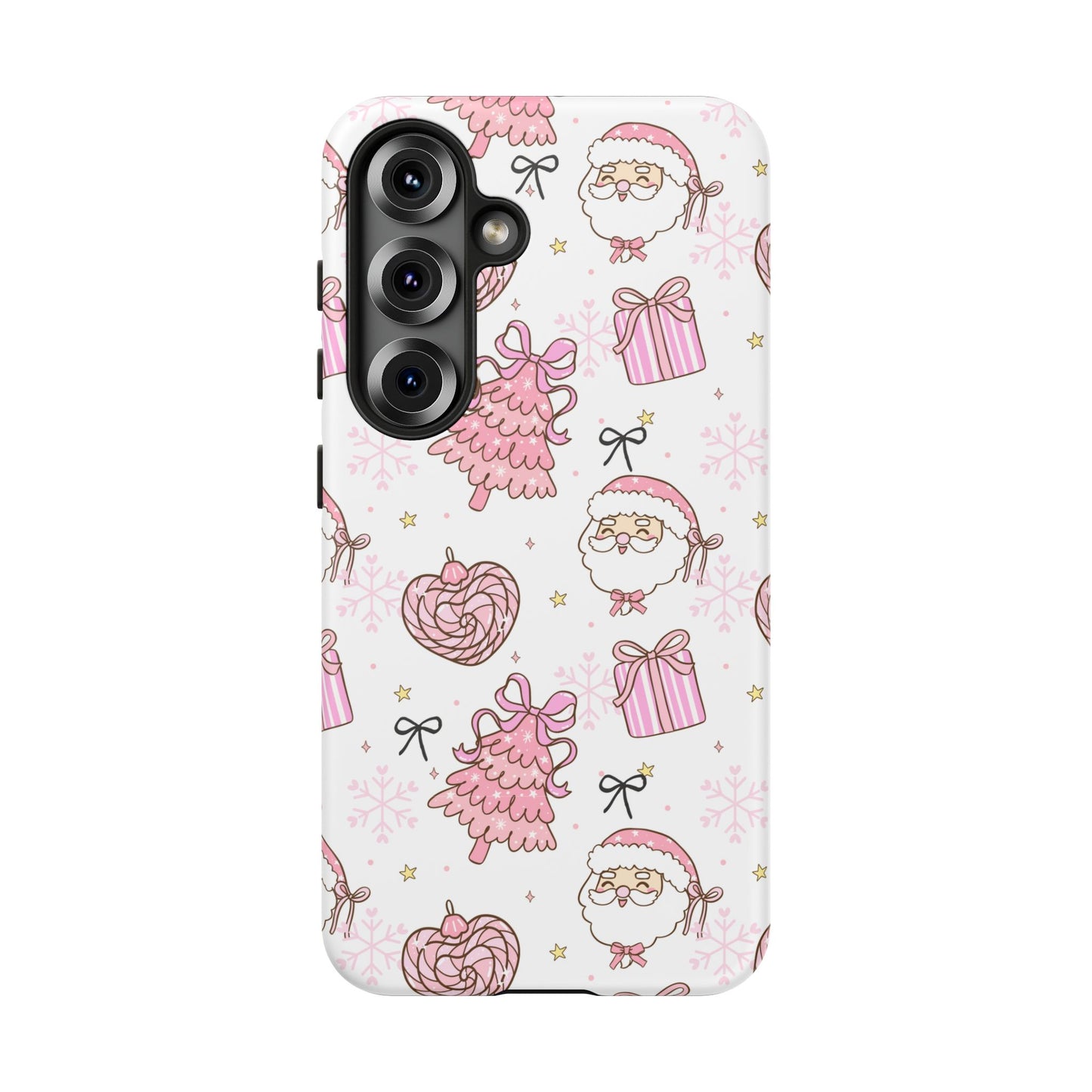 Christmas Pink Pattern Phone Case - Cute Santa, Tree & Gift Protective Cover