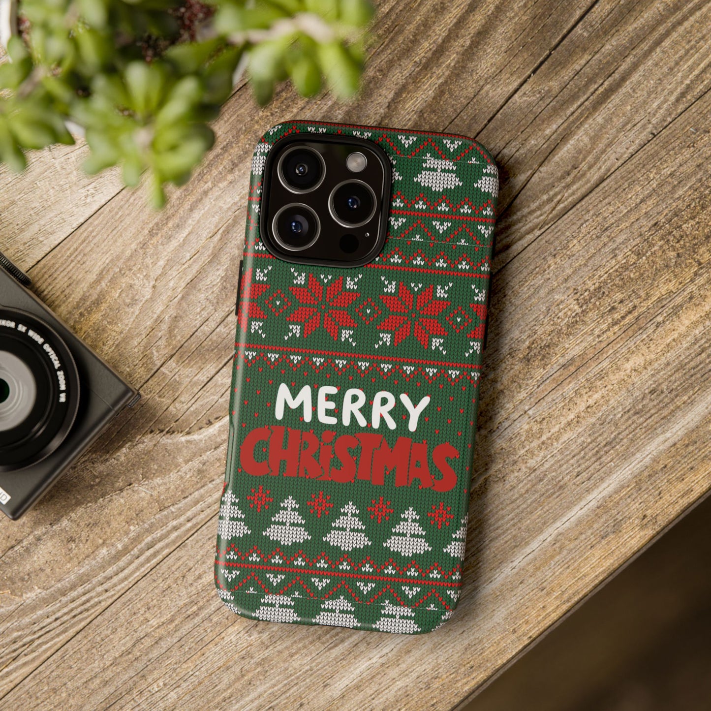 Merry Christmas Phone Case - Festive Green Ugly Sweater Design