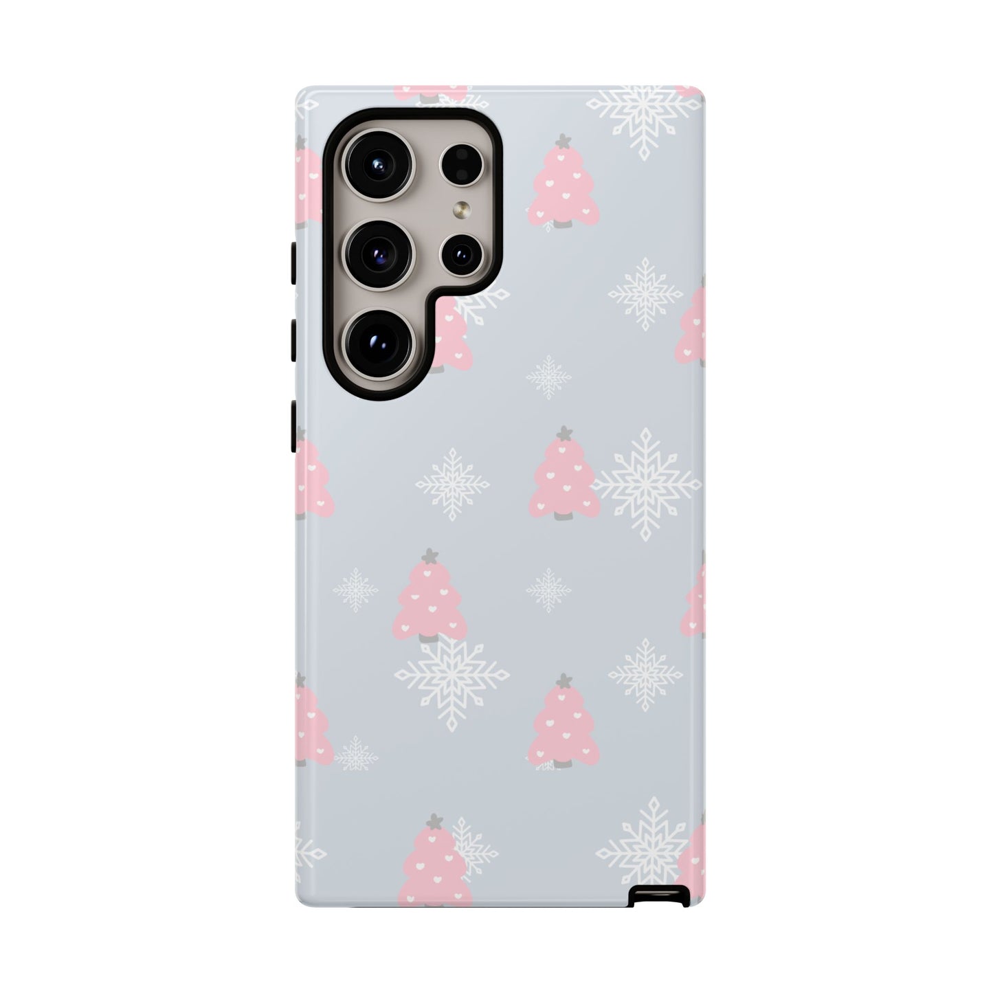 Christmas Pink Tree Tough Phone Case — Cute Holiday Snowflake Design