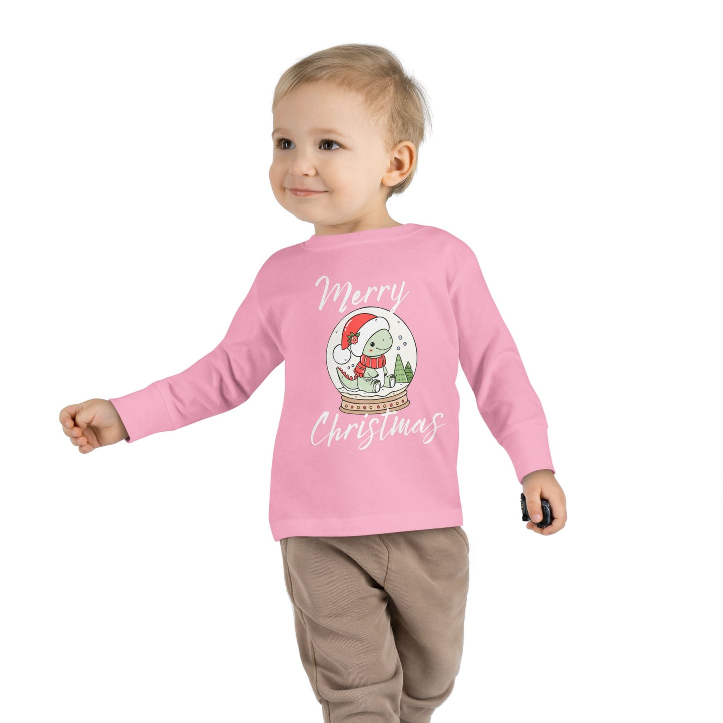 Toddler Tee — Cute Dinosaur in Santa Hat Snow Globe Christmas Shirt