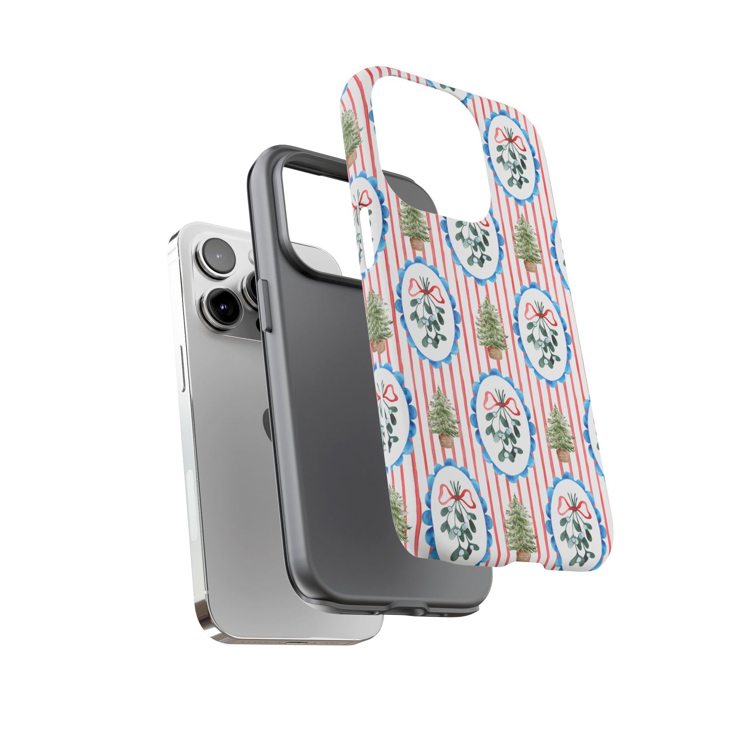 Christmas Wreath & Tree Pattern Phone Case — Festive Holiday Tough Case