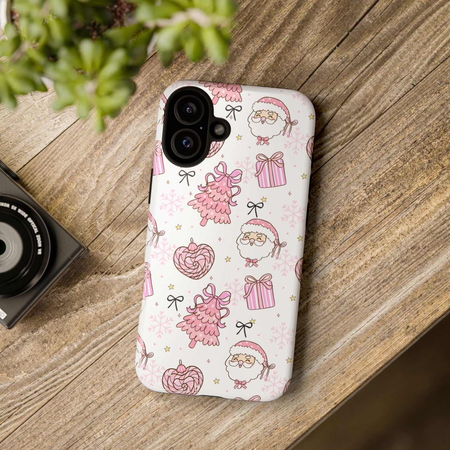 Christmas Pink Pattern Phone Case - Cute Santa, Tree & Gift Protective Cover