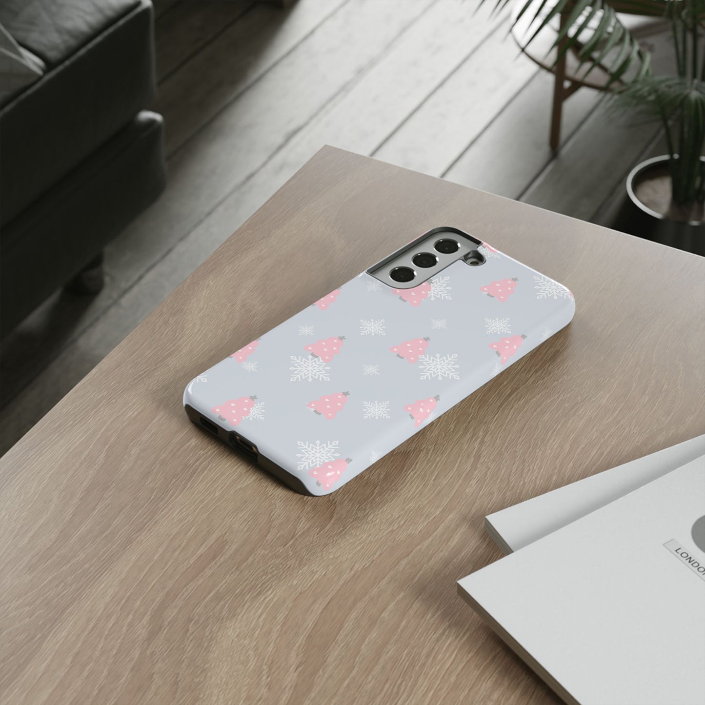Christmas Pink Tree Tough Phone Case — Cute Holiday Snowflake Design