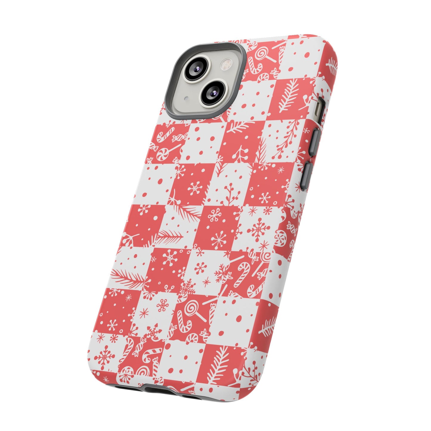 Christmas Red Buffalo Check Phone Case - Holiday Snowflake Pattern Tough Case