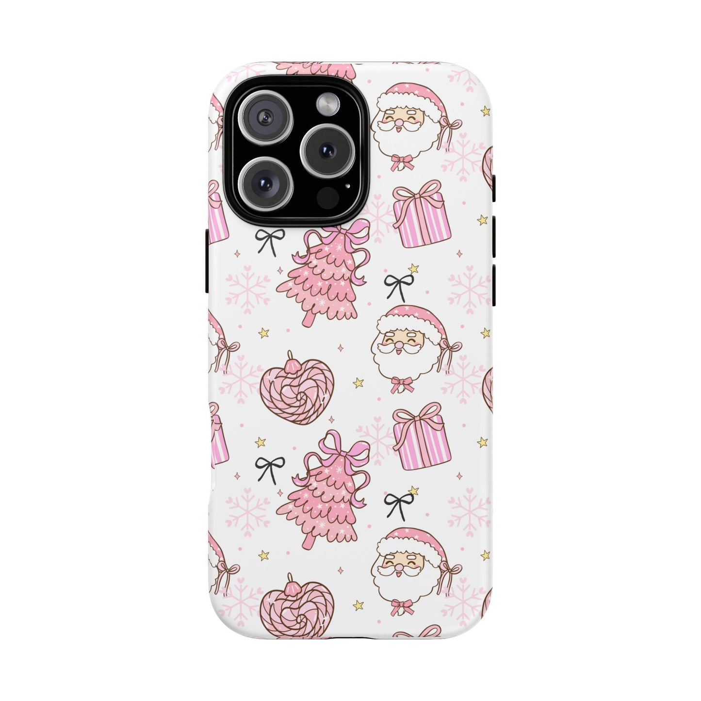 Christmas Pink Pattern Phone Case - Cute Santa, Tree & Gift Protective Cover