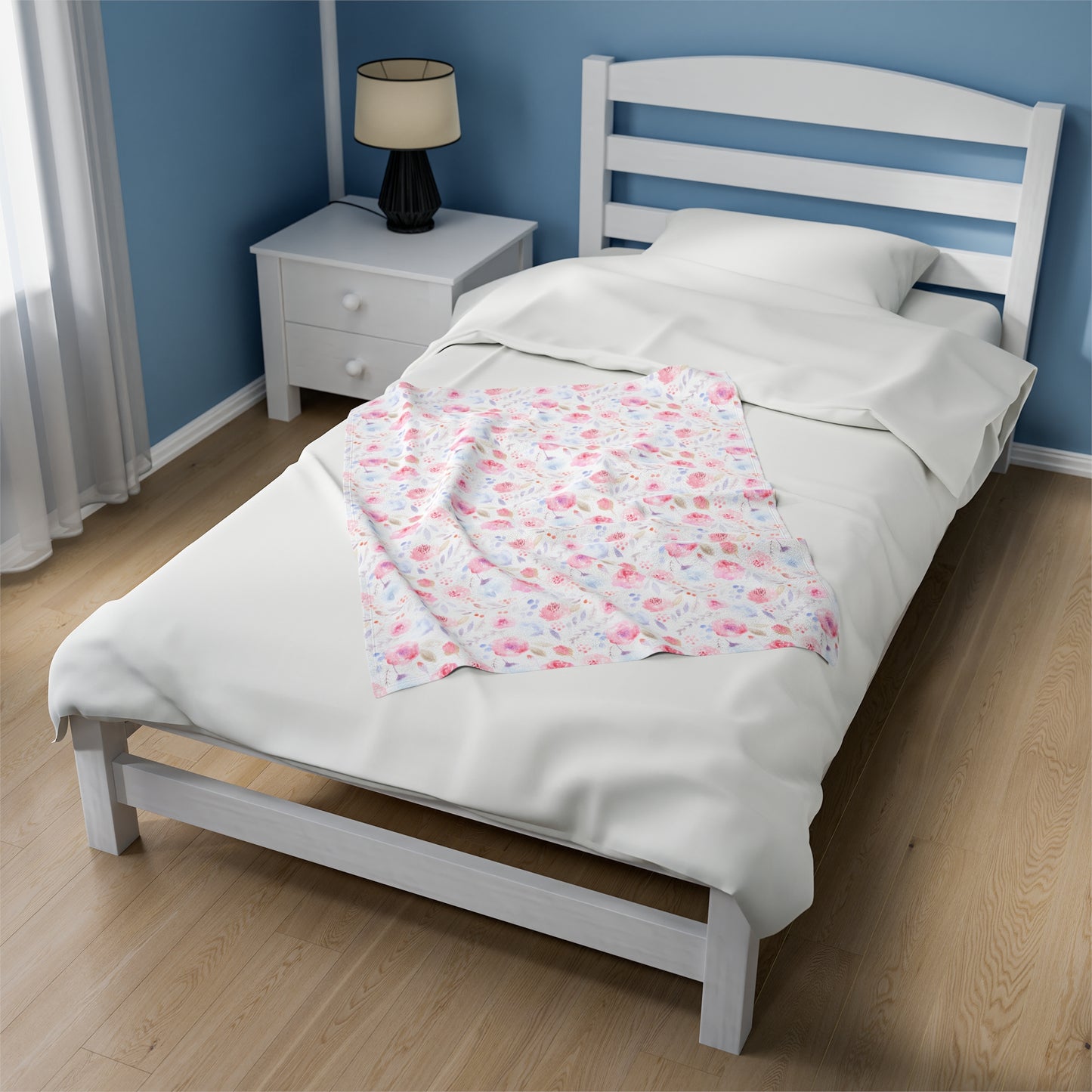 Velveteen Plush Blanket - Pastel Floral Print Cozy Soft Blanket for Girls Room or Nursery