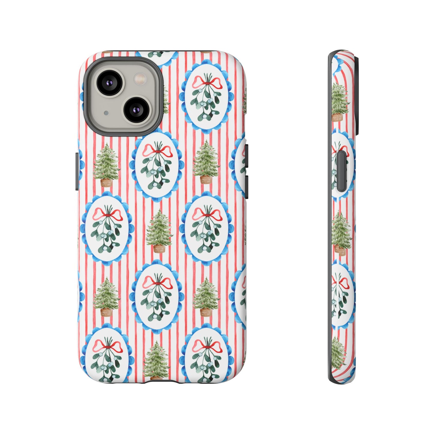 Christmas Wreath & Tree Pattern Phone Case — Festive Holiday Tough Case