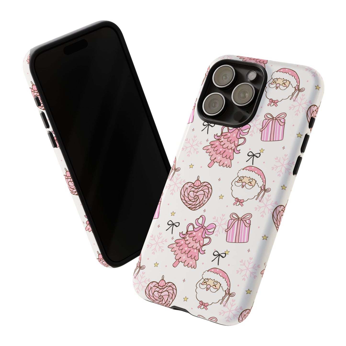 Christmas Pink Pattern Phone Case - Cute Santa, Tree & Gift Protective Cover
