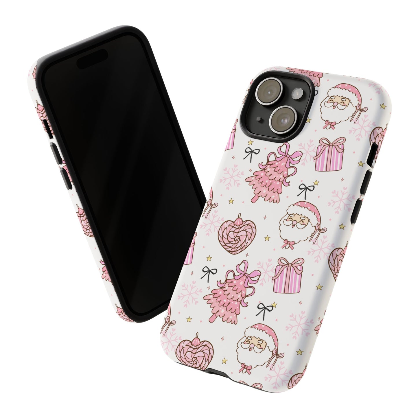 Christmas Pink Pattern Phone Case - Cute Santa, Tree & Gift Protective Cover