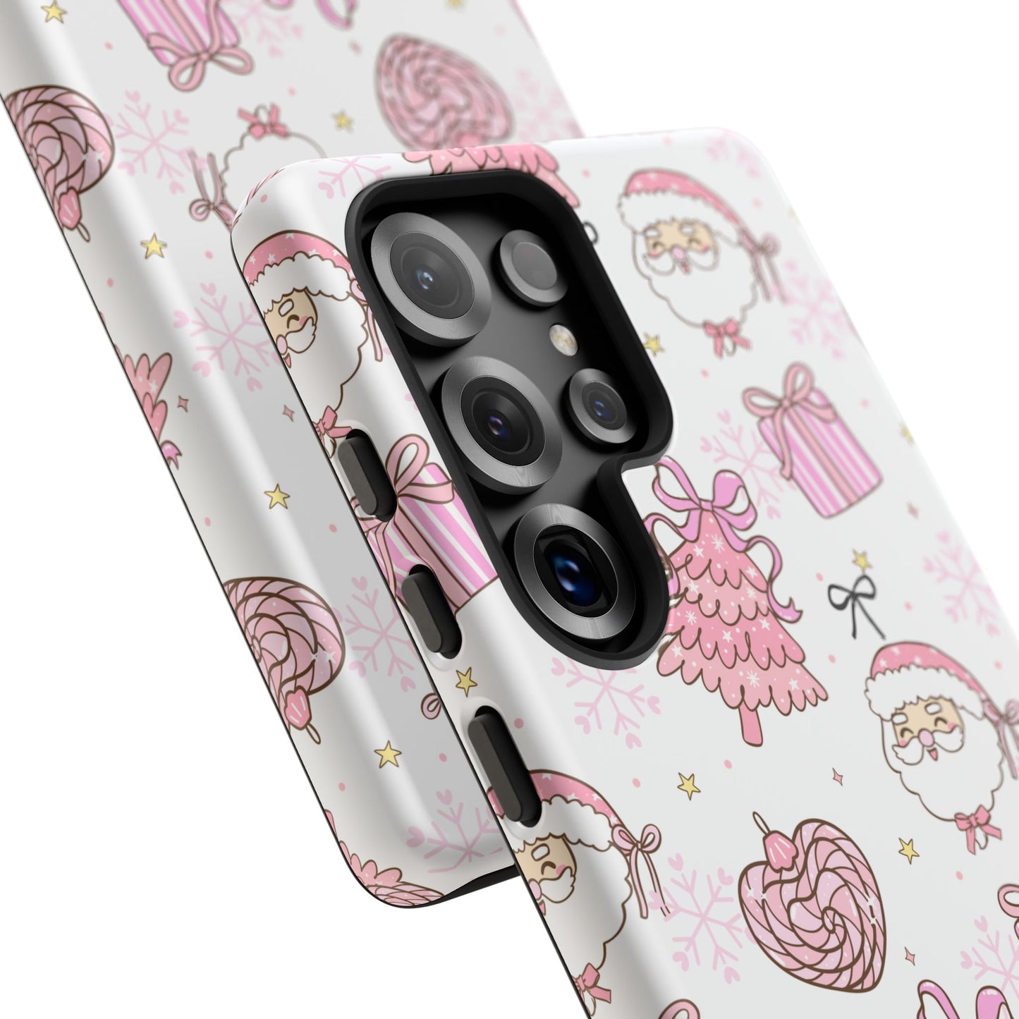 Christmas Pink Pattern Phone Case - Cute Santa, Tree & Gift Protective Cover