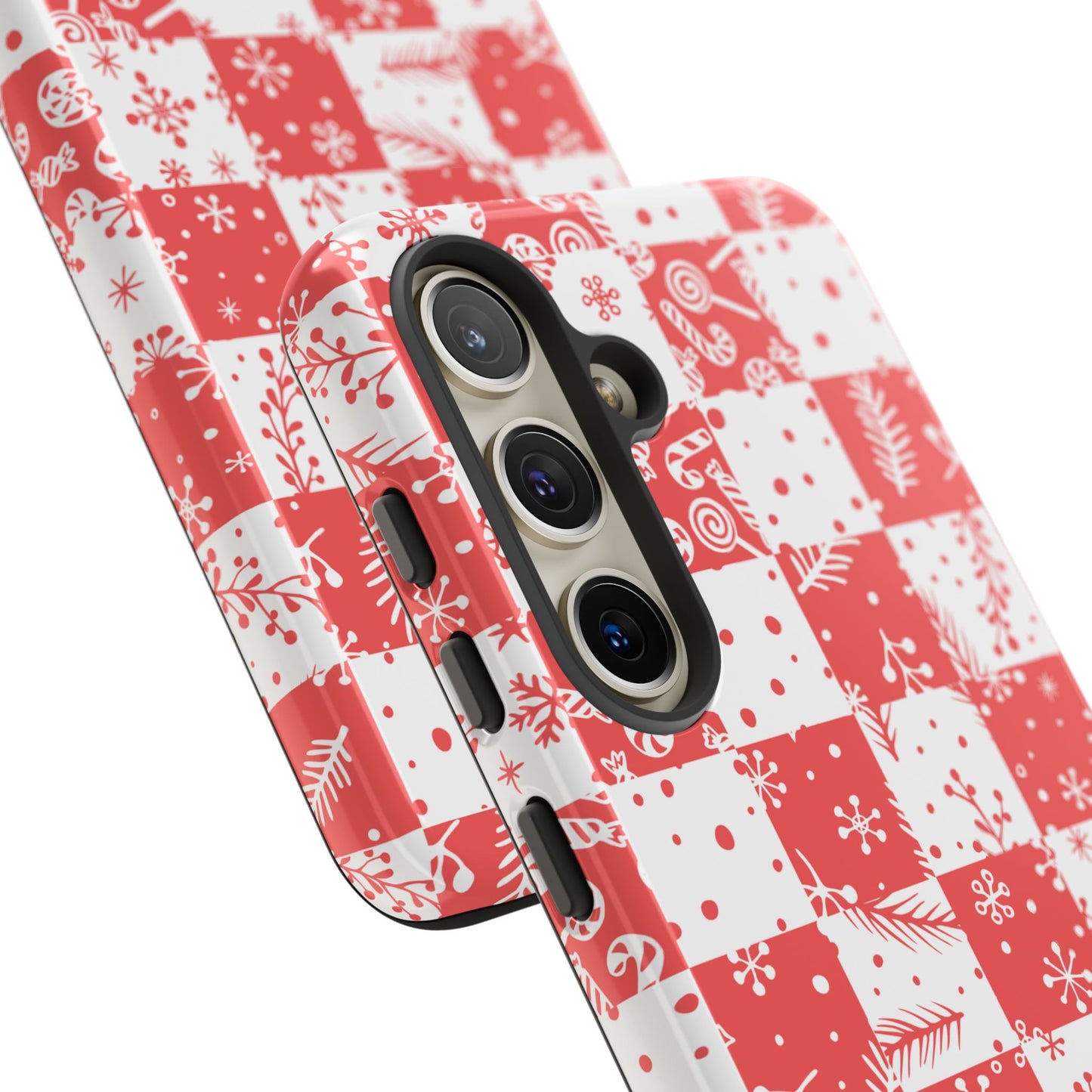 Christmas Red Buffalo Check Phone Case - Holiday Snowflake Pattern Tough Case