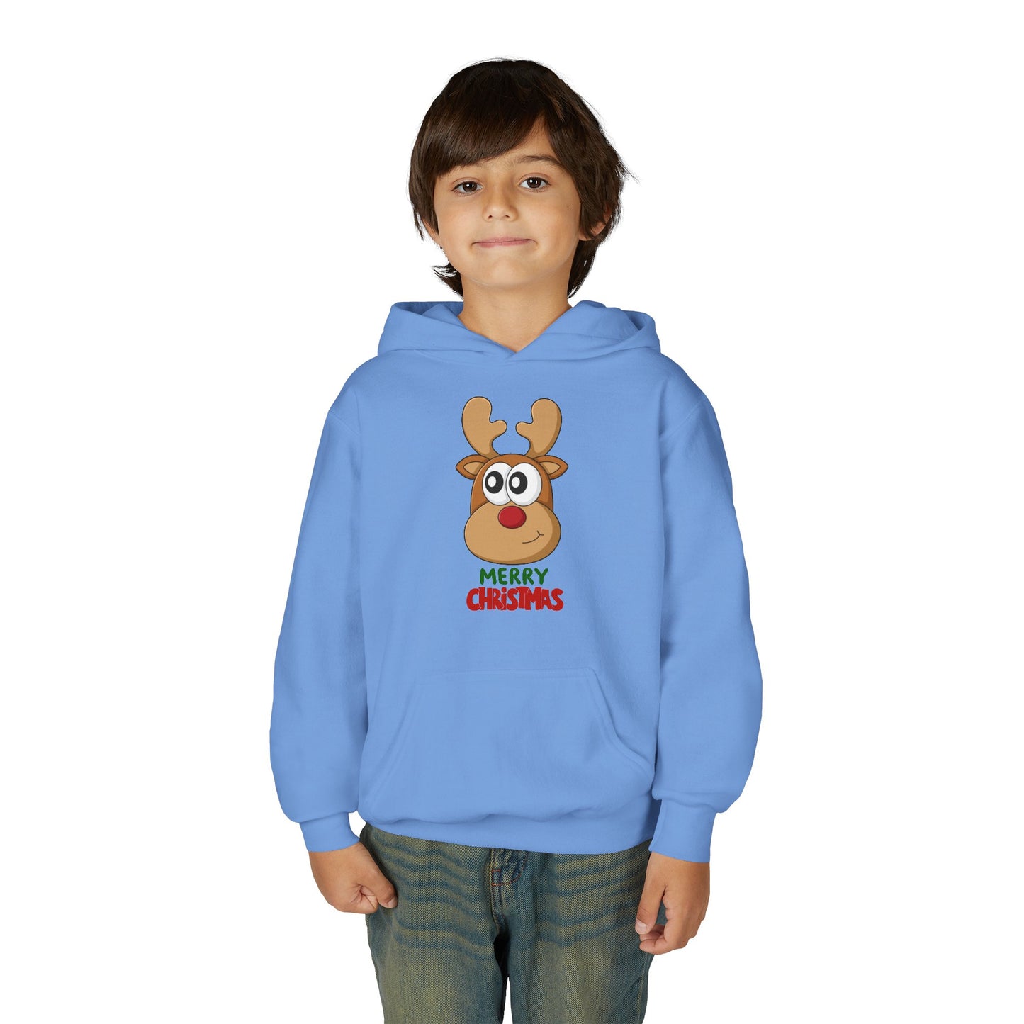 Youth Christmas Reindeer Hoodie - Cute "Merry Christmas" Holiday Pullover