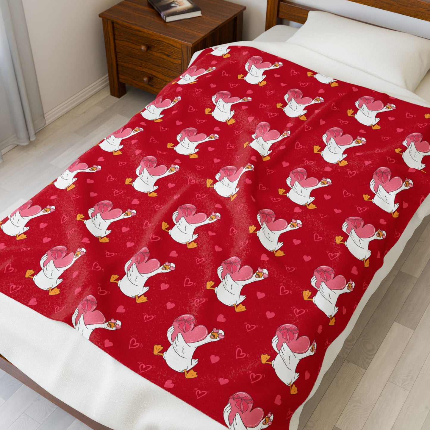 Valentine Plush Blanket — Cute Love Goose Velveteen Throw