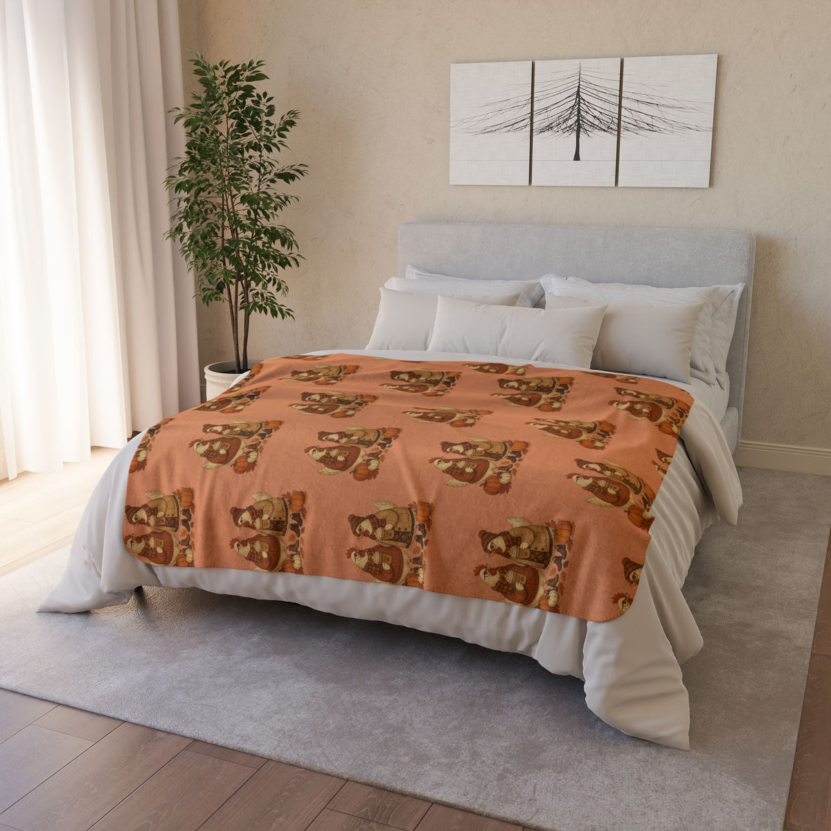 Autumn Chicken Sherpa Blanket — Cozy Fall Woodland Throw