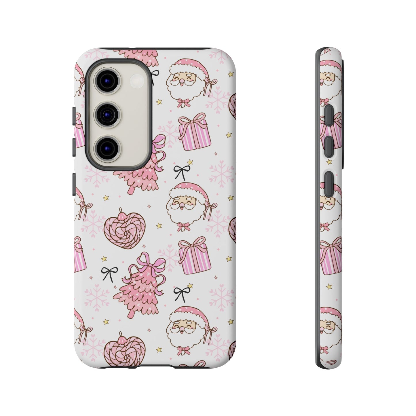 Christmas Pink Pattern Phone Case - Cute Santa, Tree & Gift Protective Cover