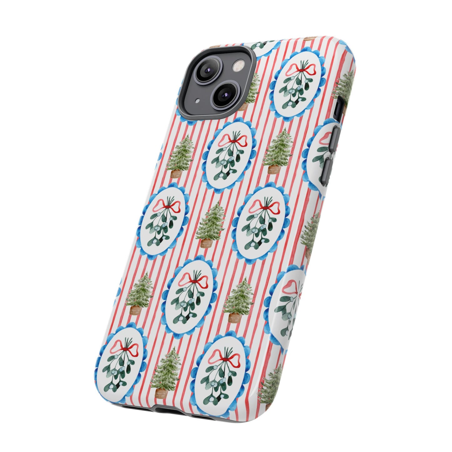 Christmas Wreath & Tree Pattern Phone Case — Festive Holiday Tough Case