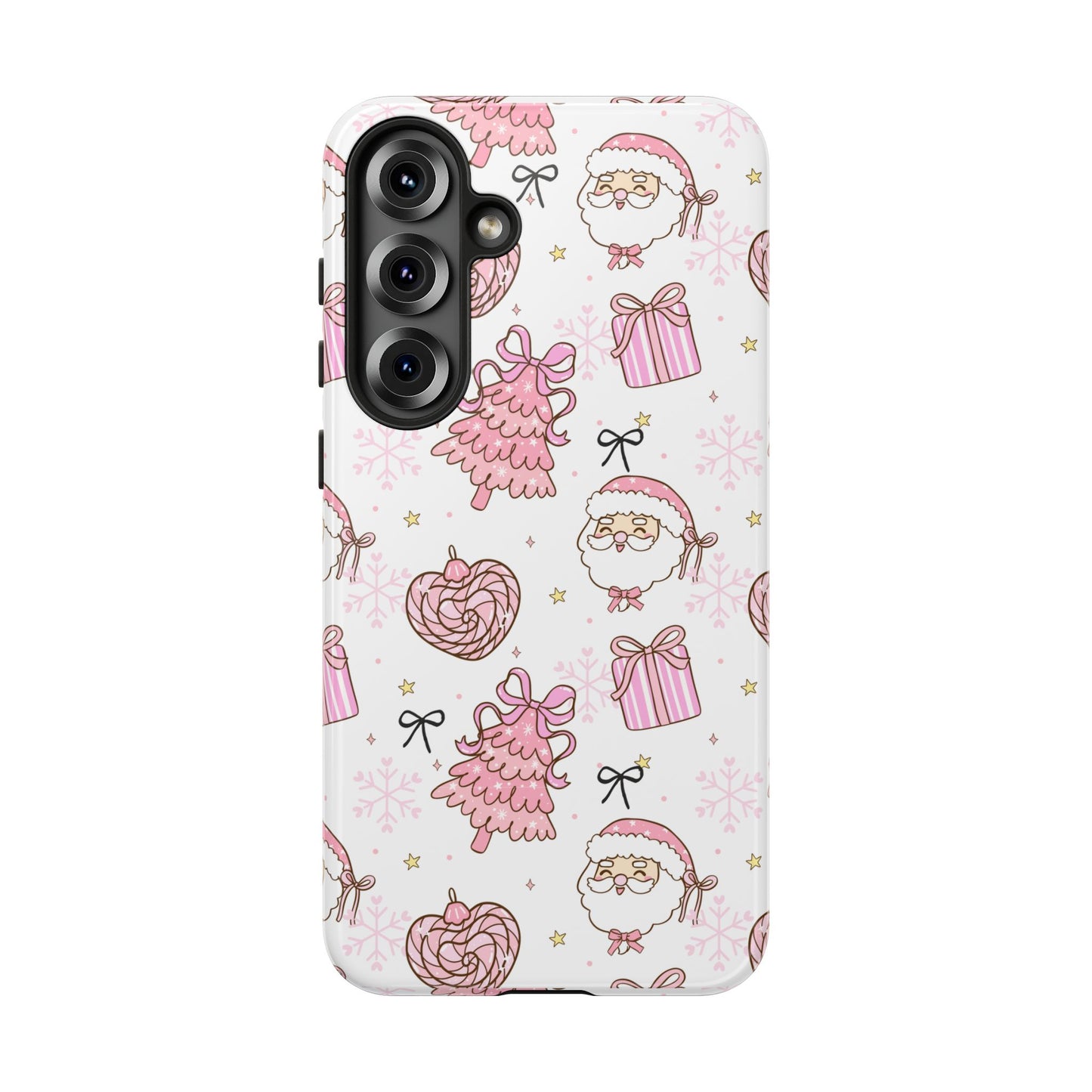 Christmas Pink Pattern Phone Case - Cute Santa, Tree & Gift Protective Cover