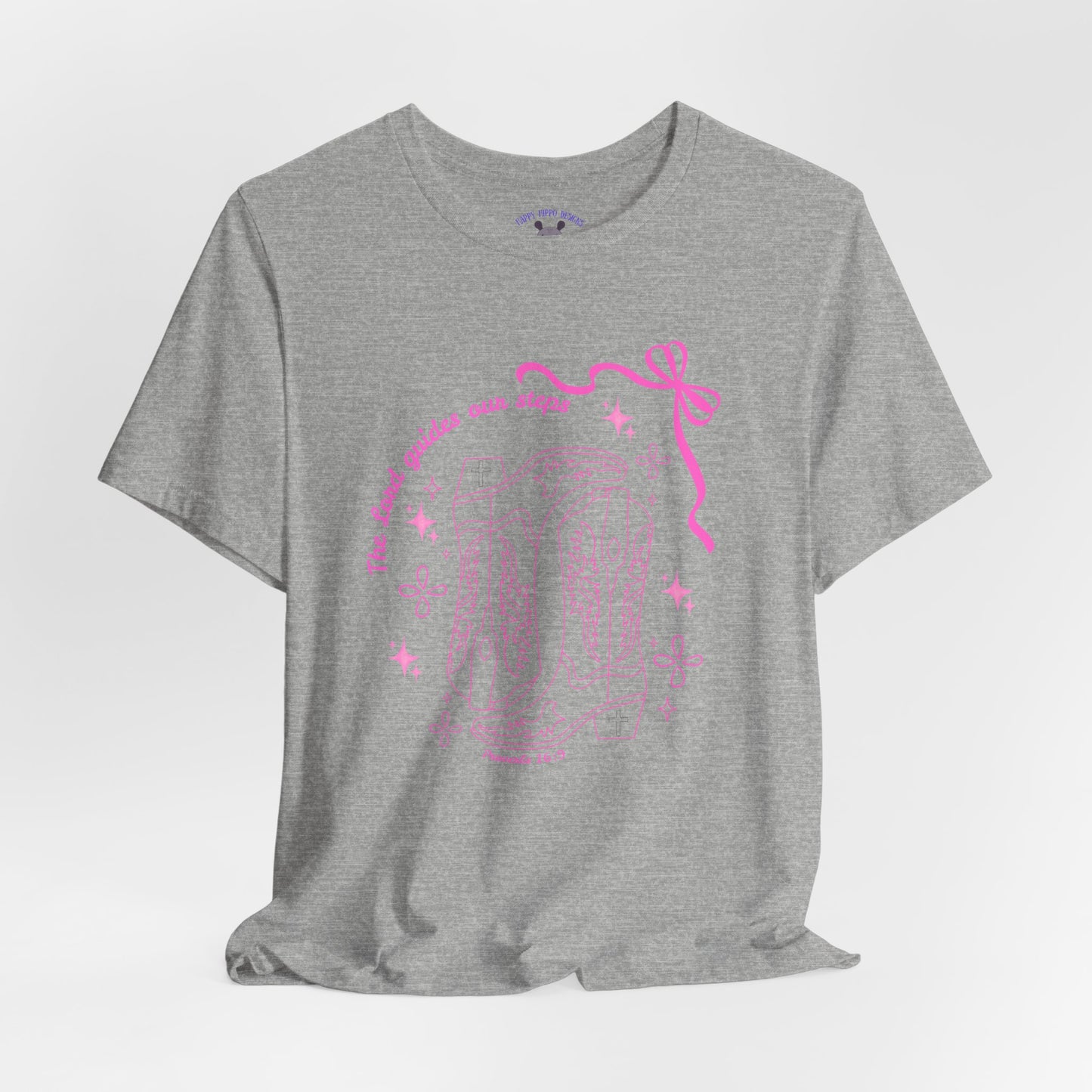 Cute Pink Ribbon Cowgirl Boot T-Shirt — "The Lord Guides Our Steps"