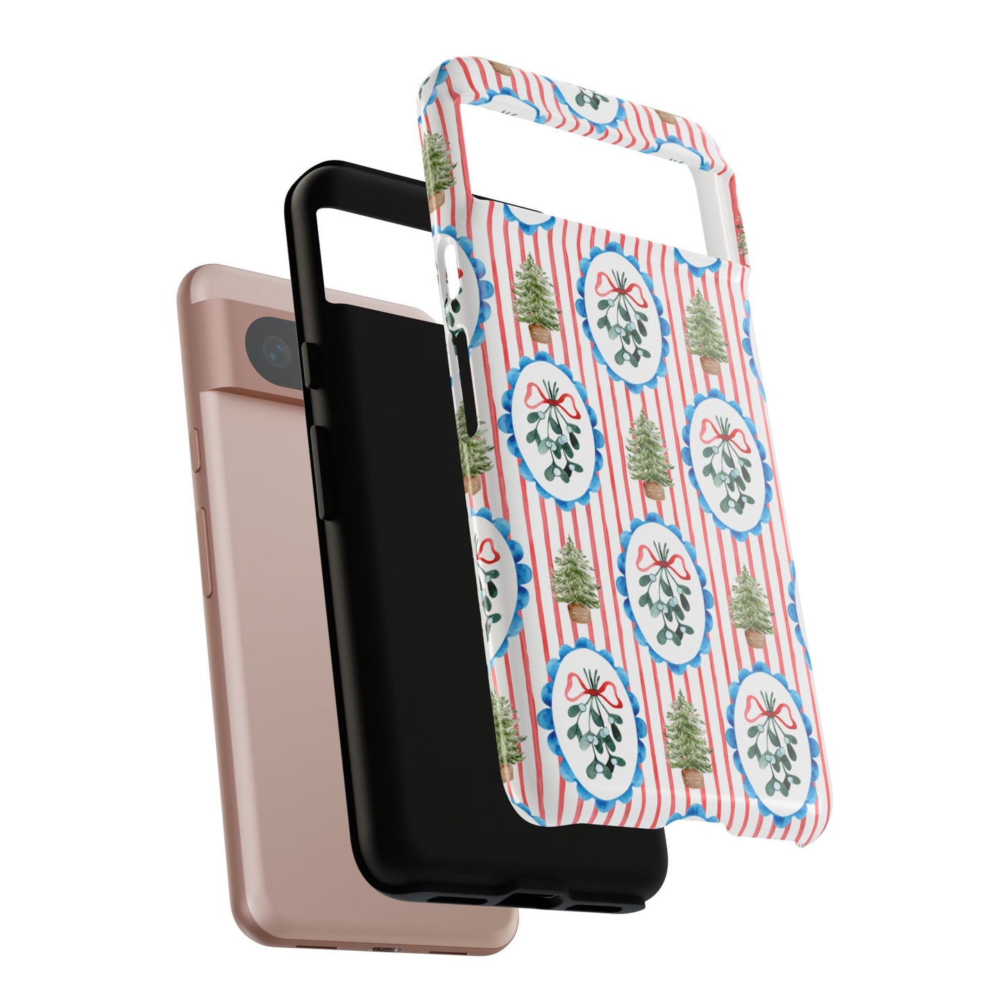 Christmas Wreath & Tree Pattern Phone Case — Festive Holiday Tough Case