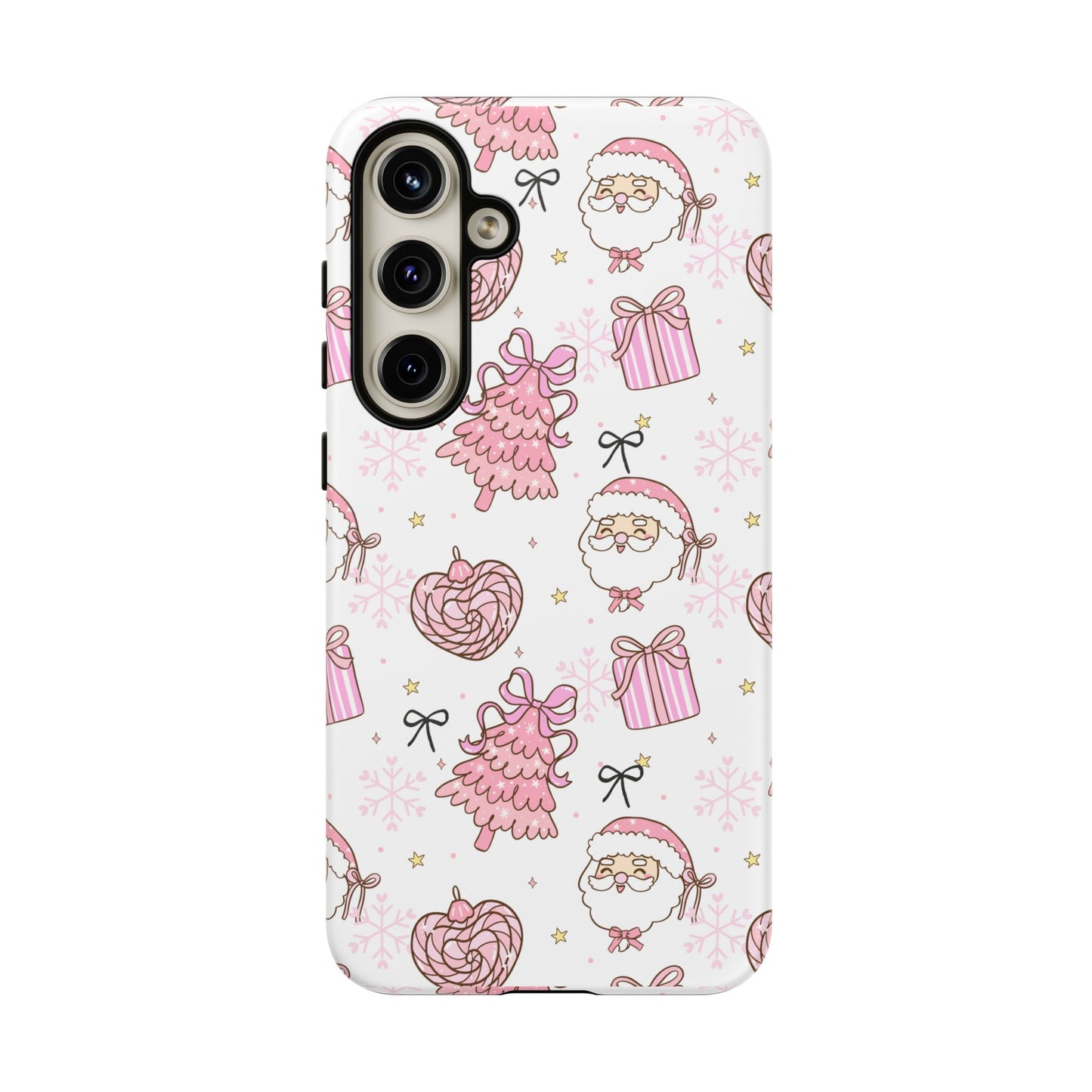 Christmas Pink Pattern Phone Case - Cute Santa, Tree & Gift Protective Cover