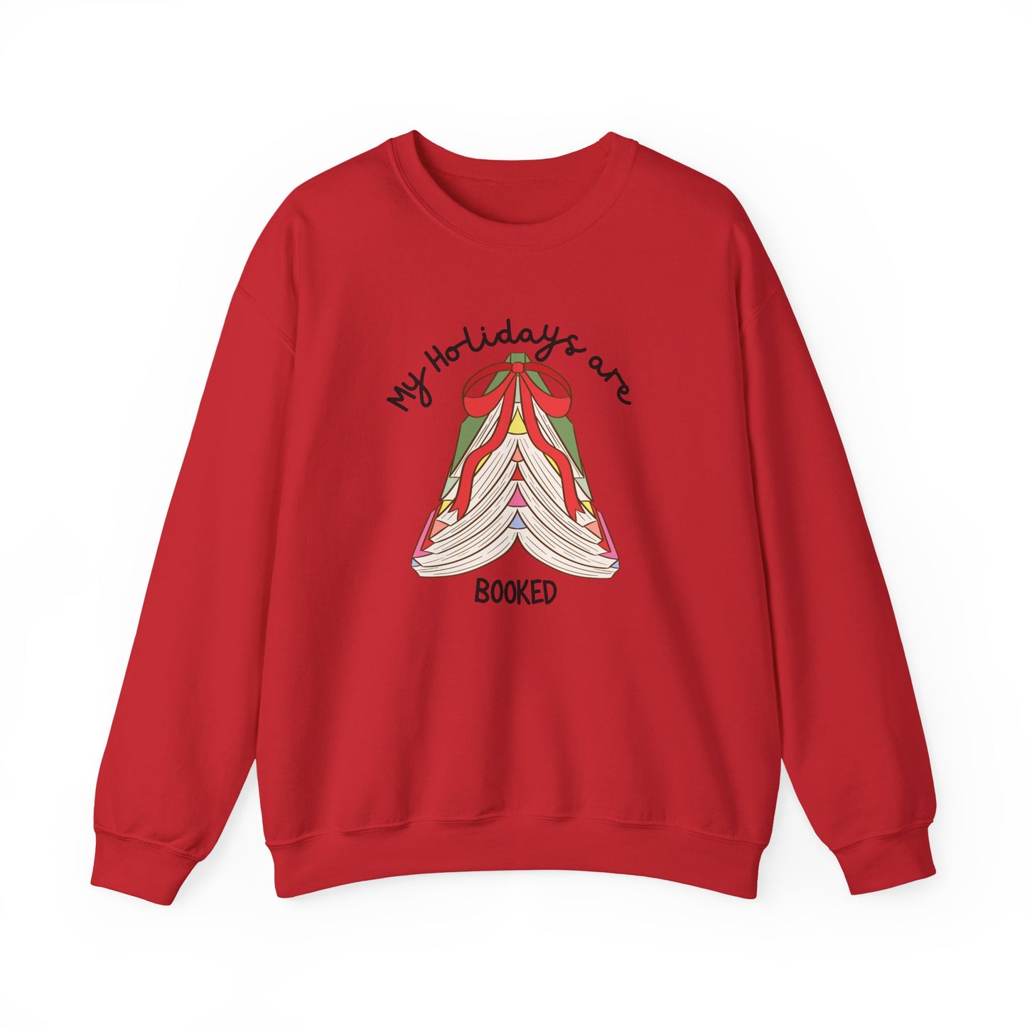 Crewneck Sweatshirt — “My Holidays Are Booked” Cozy Booklover Christmas Sweatshirt