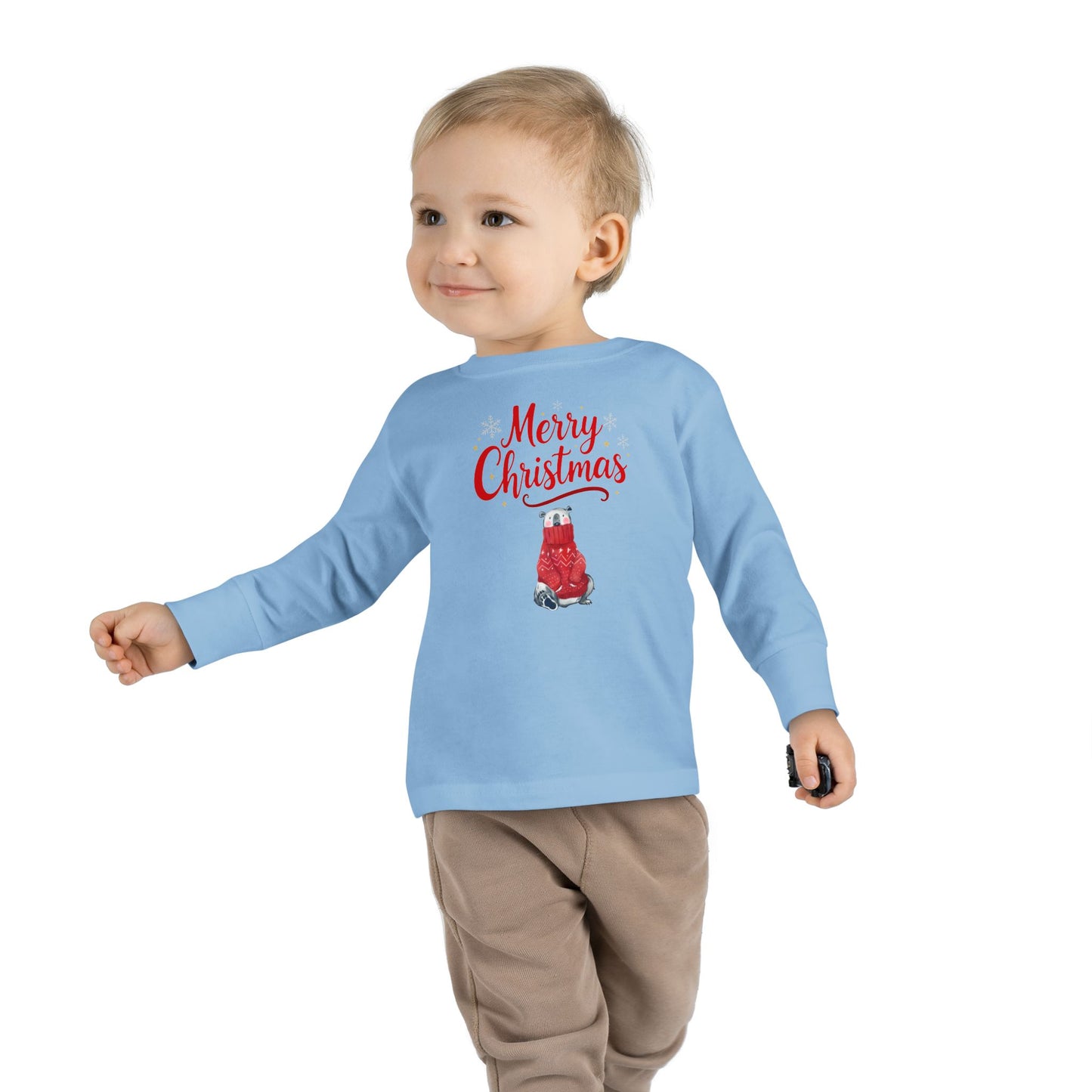 Toddler Long Sleeve Tee — 'Merry Christmas' Red Sweater Polar Bear Holiday Shirt
