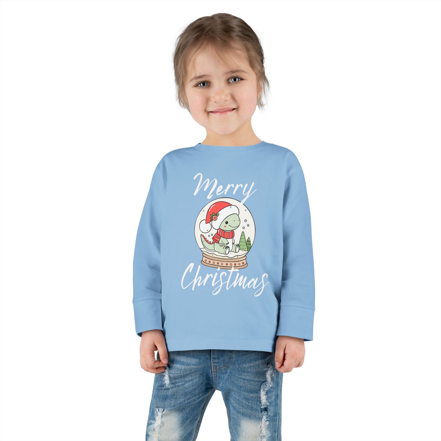 Toddler Tee — Cute Dinosaur in Santa Hat Snow Globe Christmas Shirt