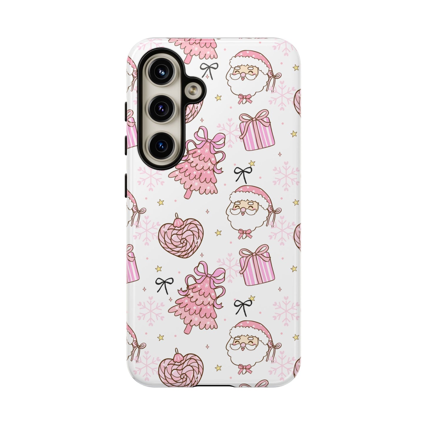 Christmas Pink Pattern Phone Case - Cute Santa, Tree & Gift Protective Cover