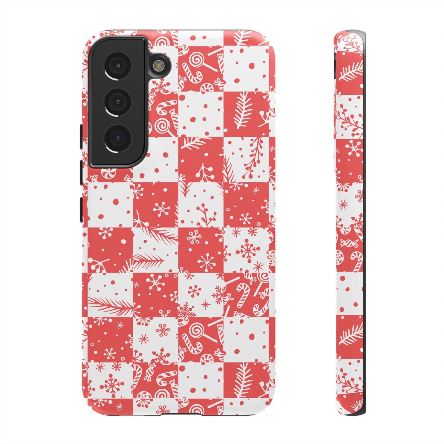 Christmas Red Buffalo Check Phone Case - Holiday Snowflake Pattern Tough Case