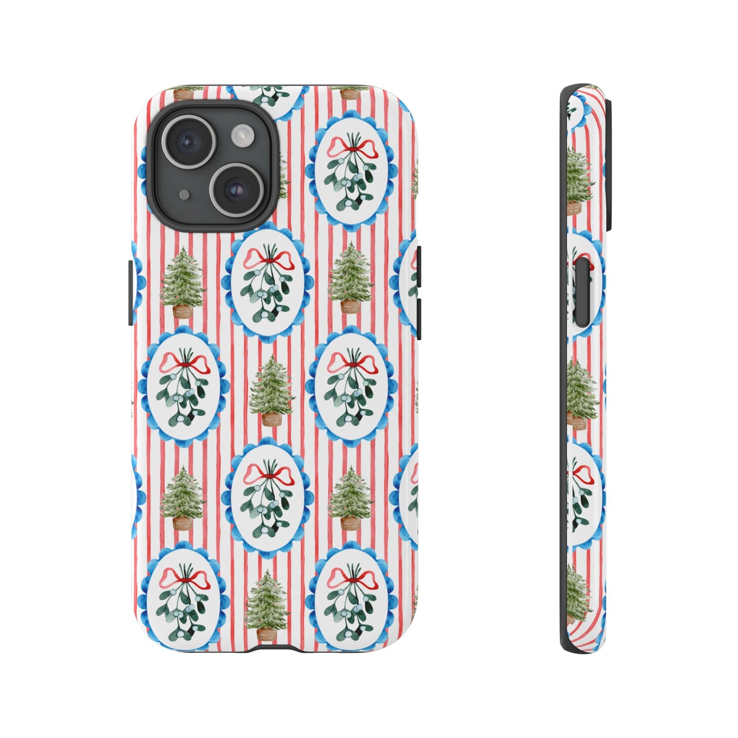 Christmas Wreath & Tree Pattern Phone Case — Festive Holiday Tough Case