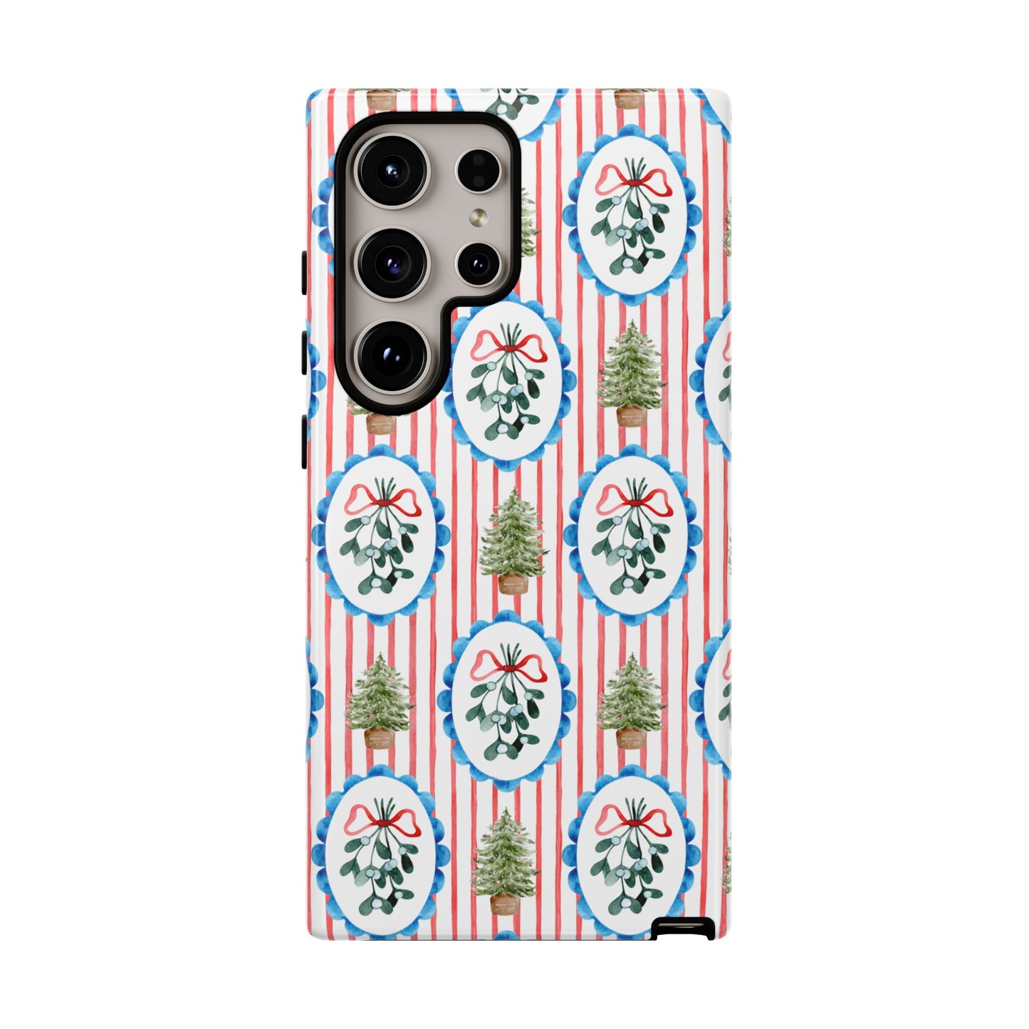Christmas Wreath & Tree Pattern Phone Case — Festive Holiday Tough Case