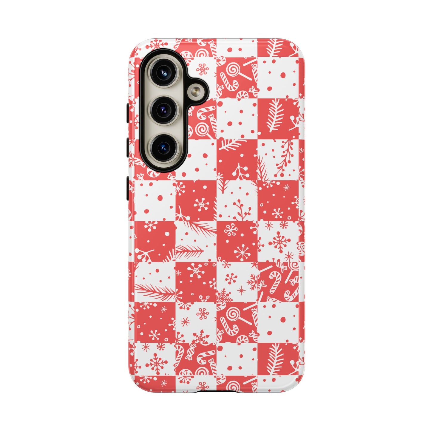 Christmas Red Buffalo Check Phone Case - Holiday Snowflake Pattern Tough Case