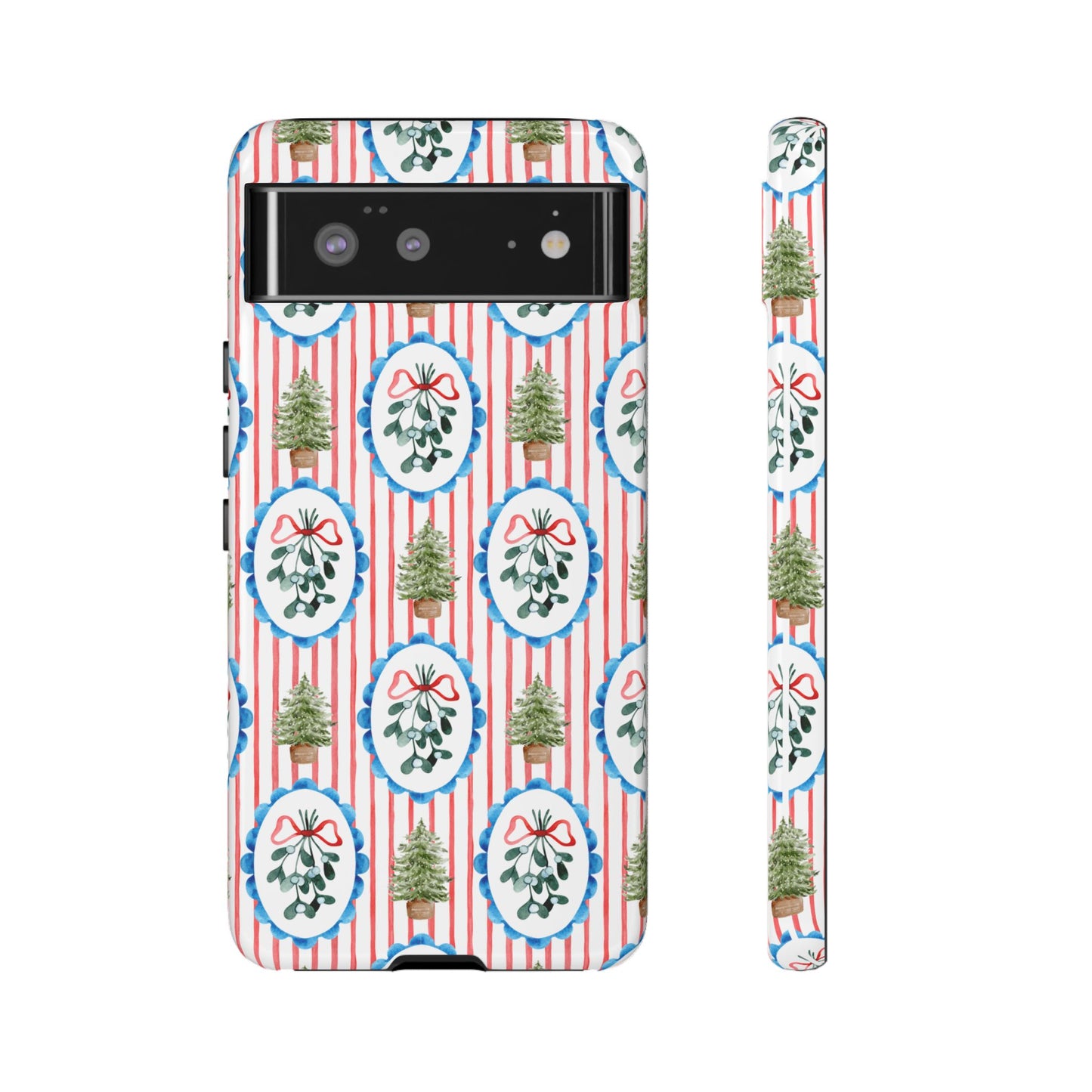 Christmas Wreath & Tree Pattern Phone Case — Festive Holiday Tough Case