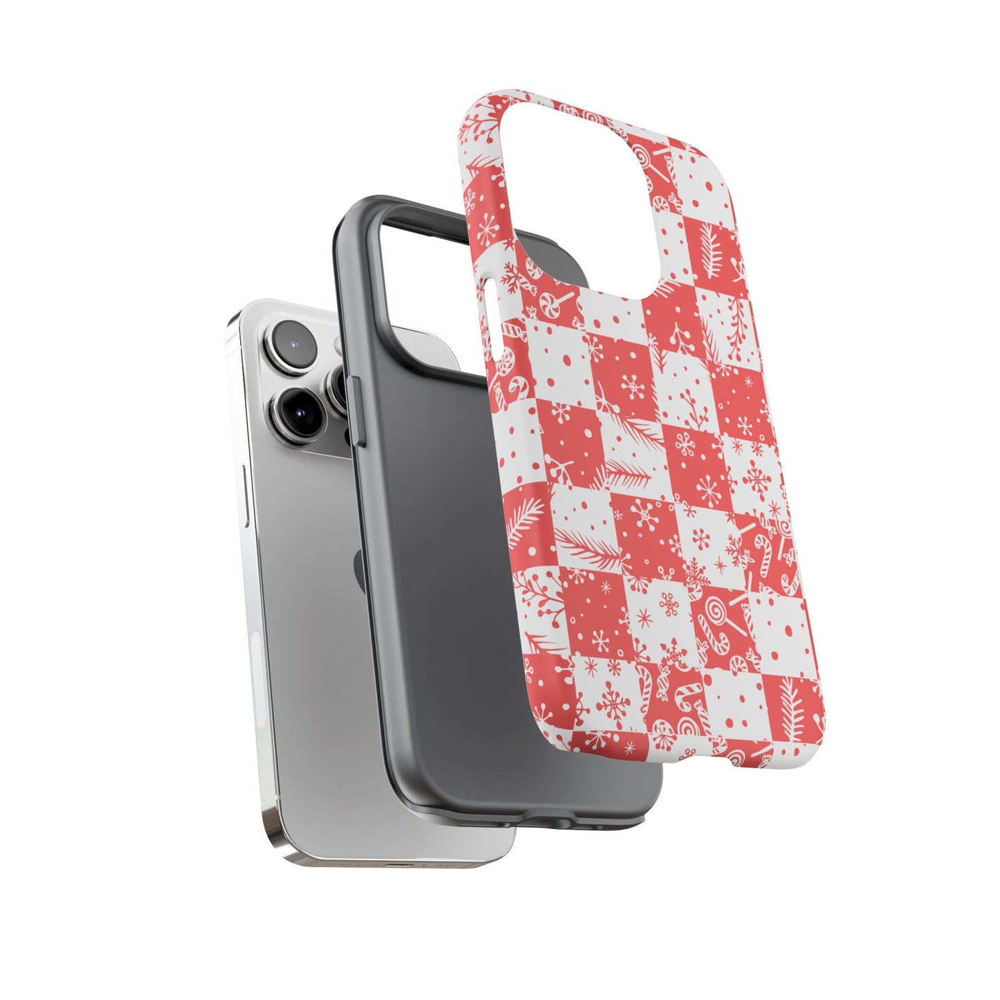 Christmas Red Buffalo Check Phone Case - Holiday Snowflake Pattern Tough Case