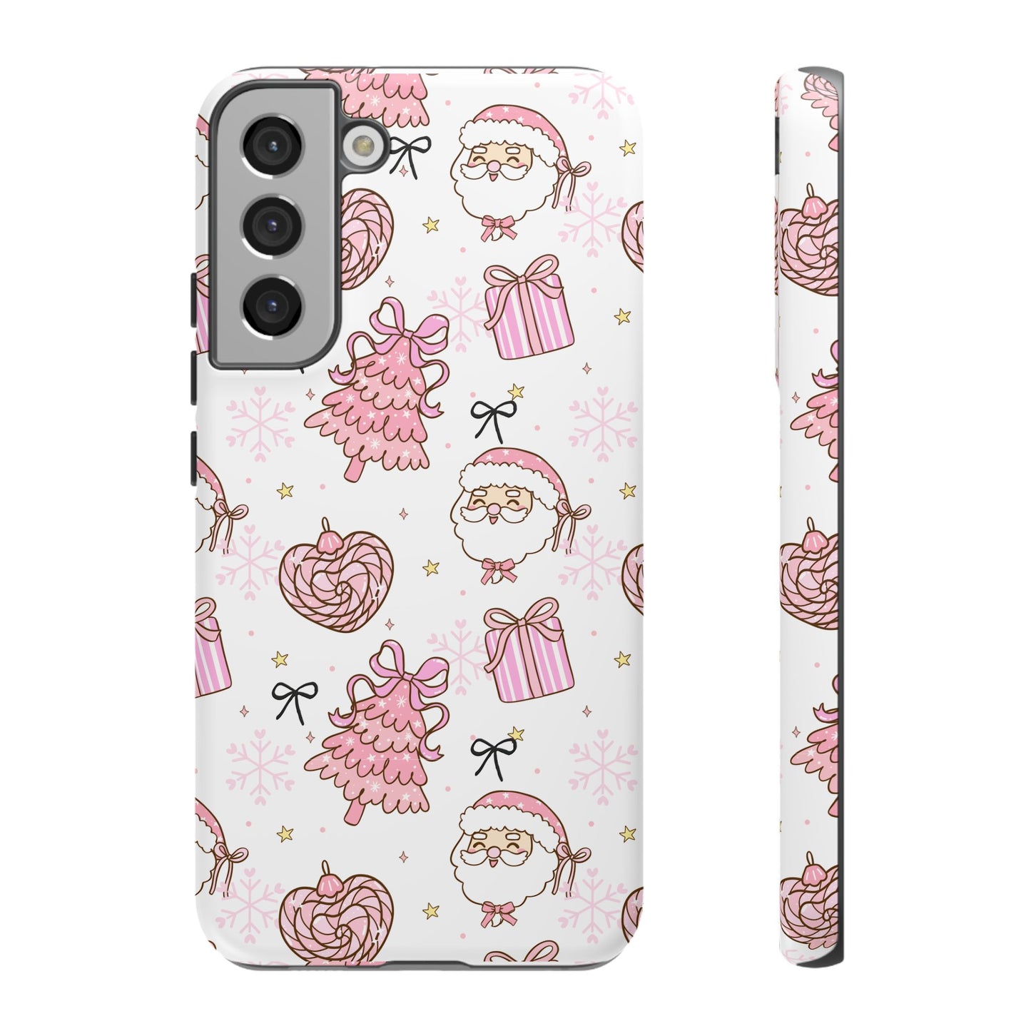 Christmas Pink Pattern Phone Case - Cute Santa, Tree & Gift Protective Cover